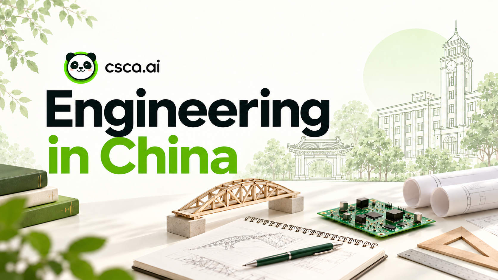 CSCA.ai engineering in China guide cover with bridge model and study materials
